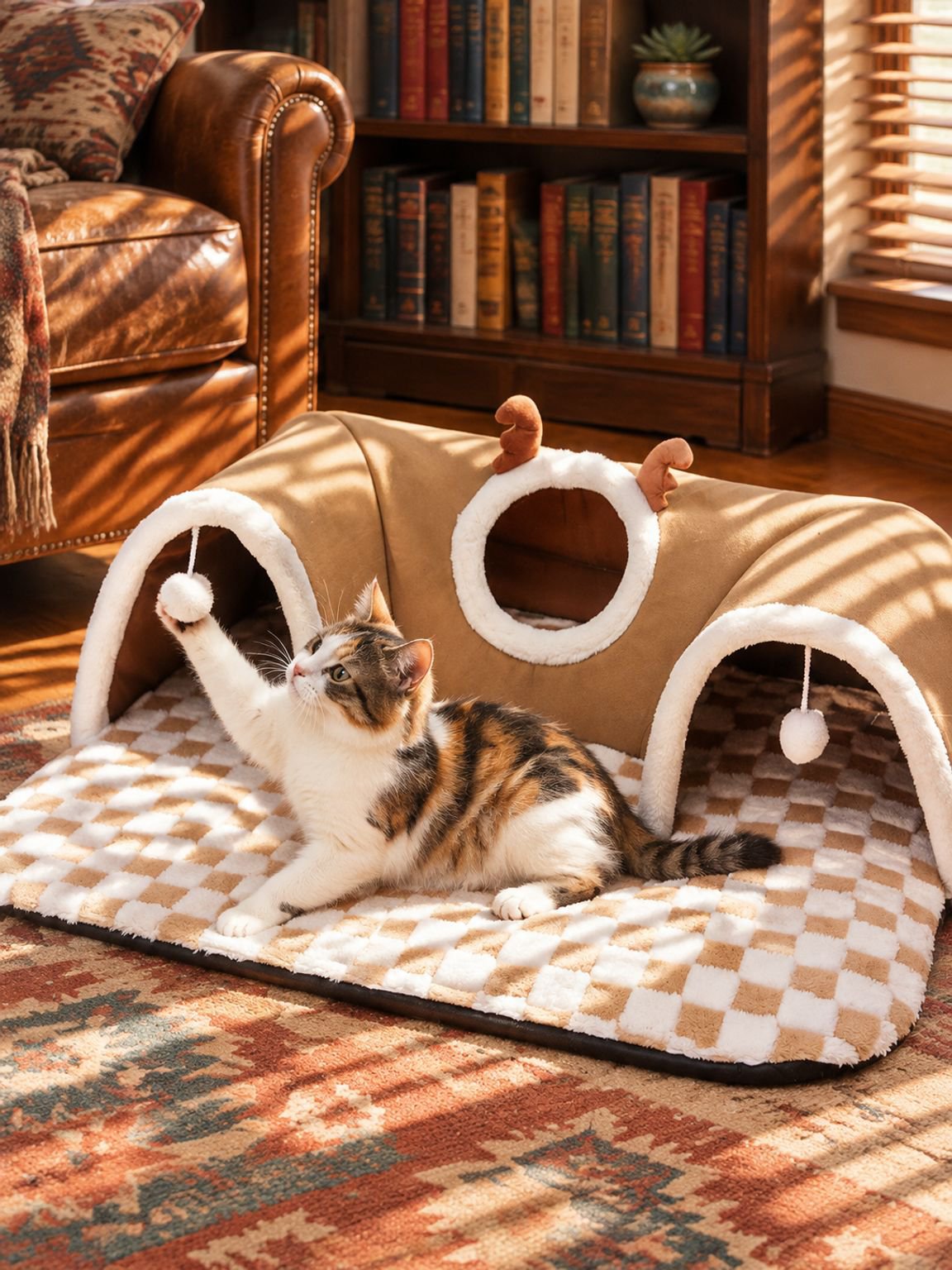 Cueva para mascotas con túnel y cama integrada para gatos