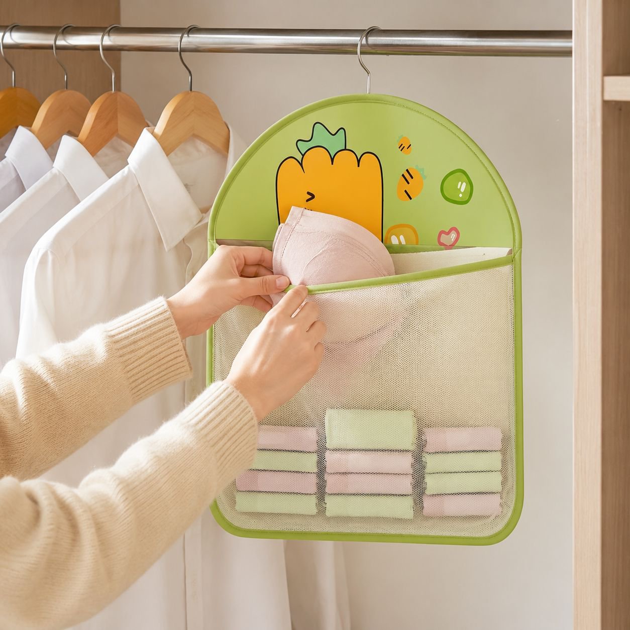 Space-saving organizer for underwear and socks with multiple layers