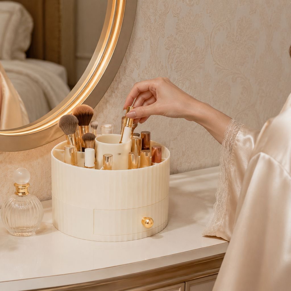 Desktop makeup holder with clear drawers for easy access