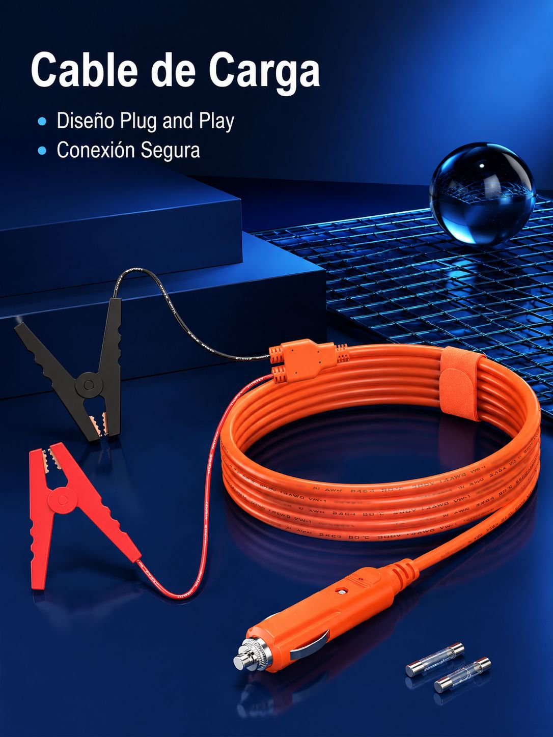 Cable cargador de batería de coche 12V, enchufe de encendedor a pinzas de cocodrilo, 14AWG, 2 metros