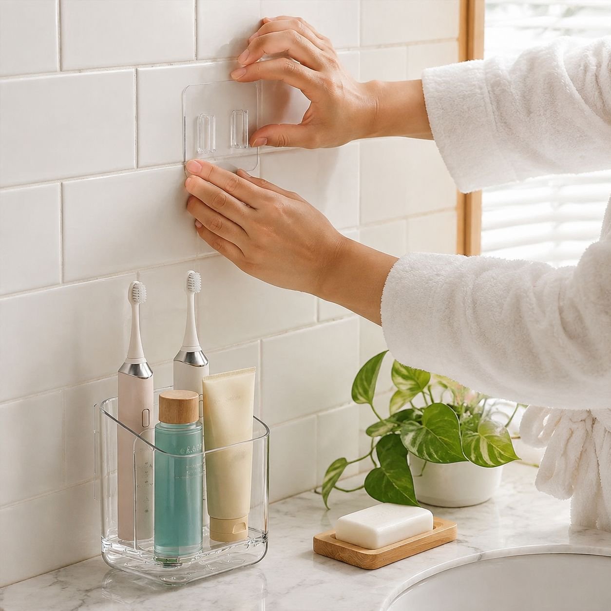 Space-saving bathroom storage box for small spaces