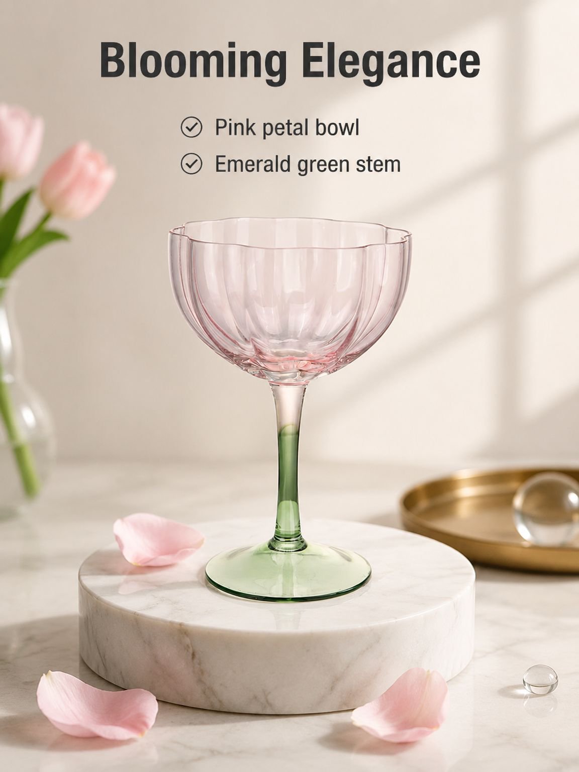 Crystal glass high footed red wine glass short petal champagne glass