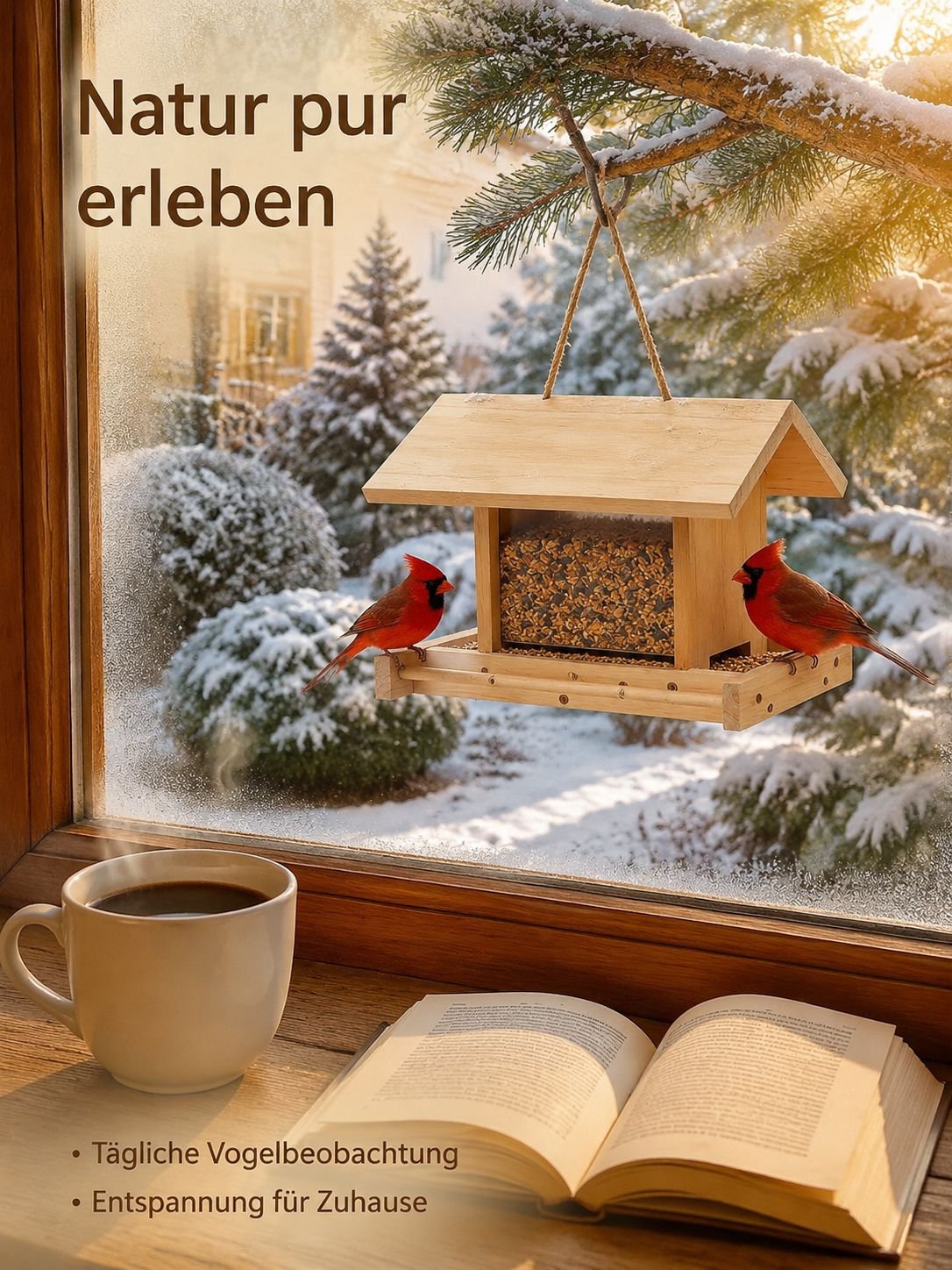 Vogel-Futterstation aus Kiefernholz, Villa-Stil, Pastoralischer Garten und Balkon-Hängedeko