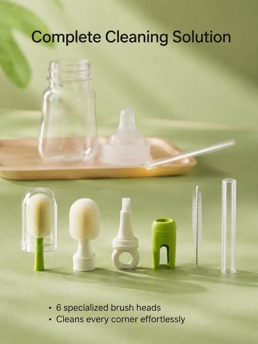 Ergonomic long handle baby bottle brush in hand