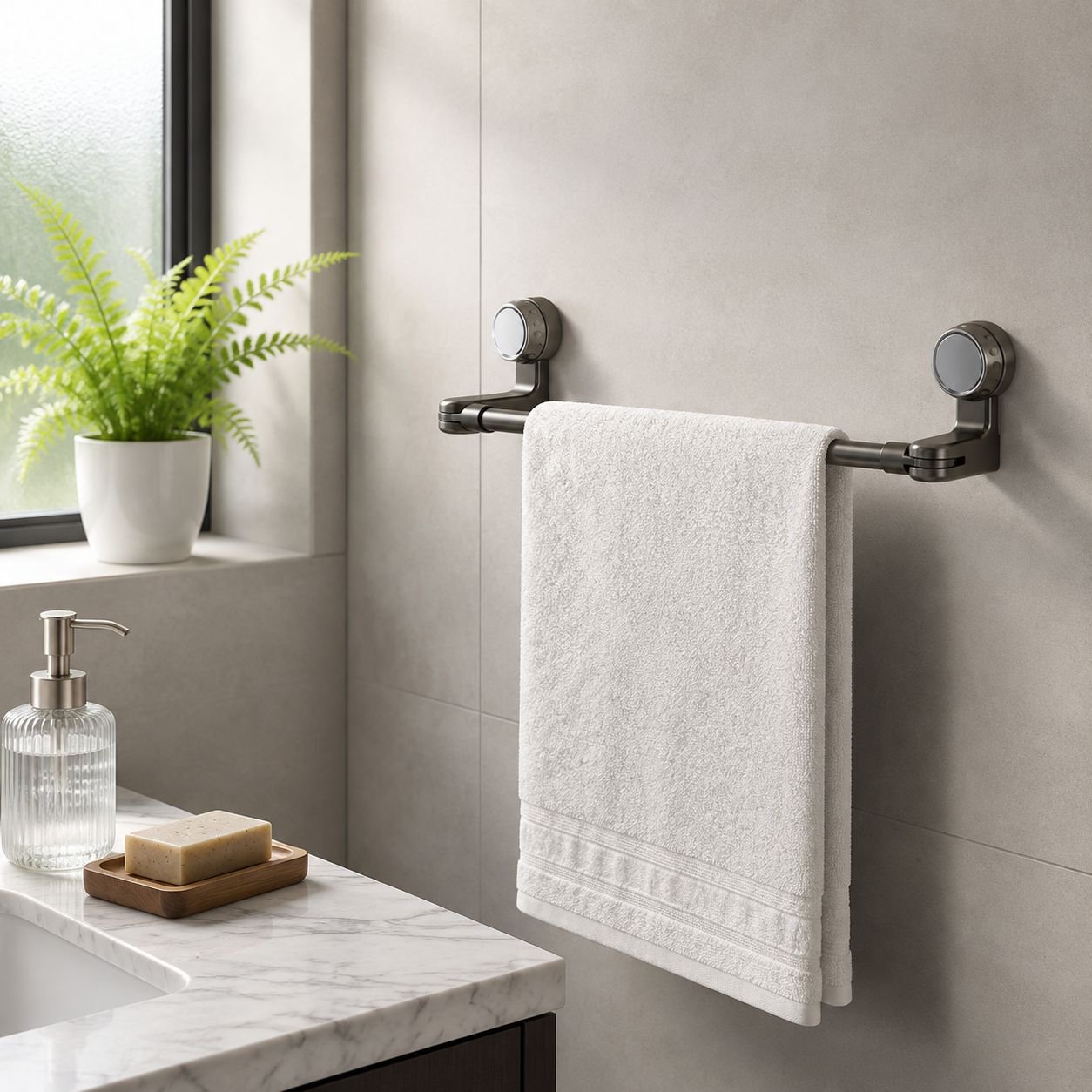 No-Drill Extendable Rotating Towel Holder with Suction Cup
