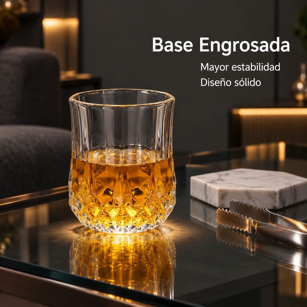 Vaso de whisky de vidrio con diseño de diamante