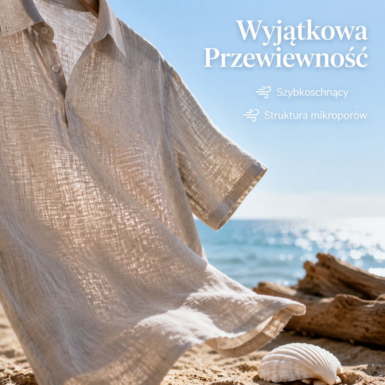 Letnia męska koszula z lnu, chłodząca i przewiewna, luźny fason z krótkim rękawem