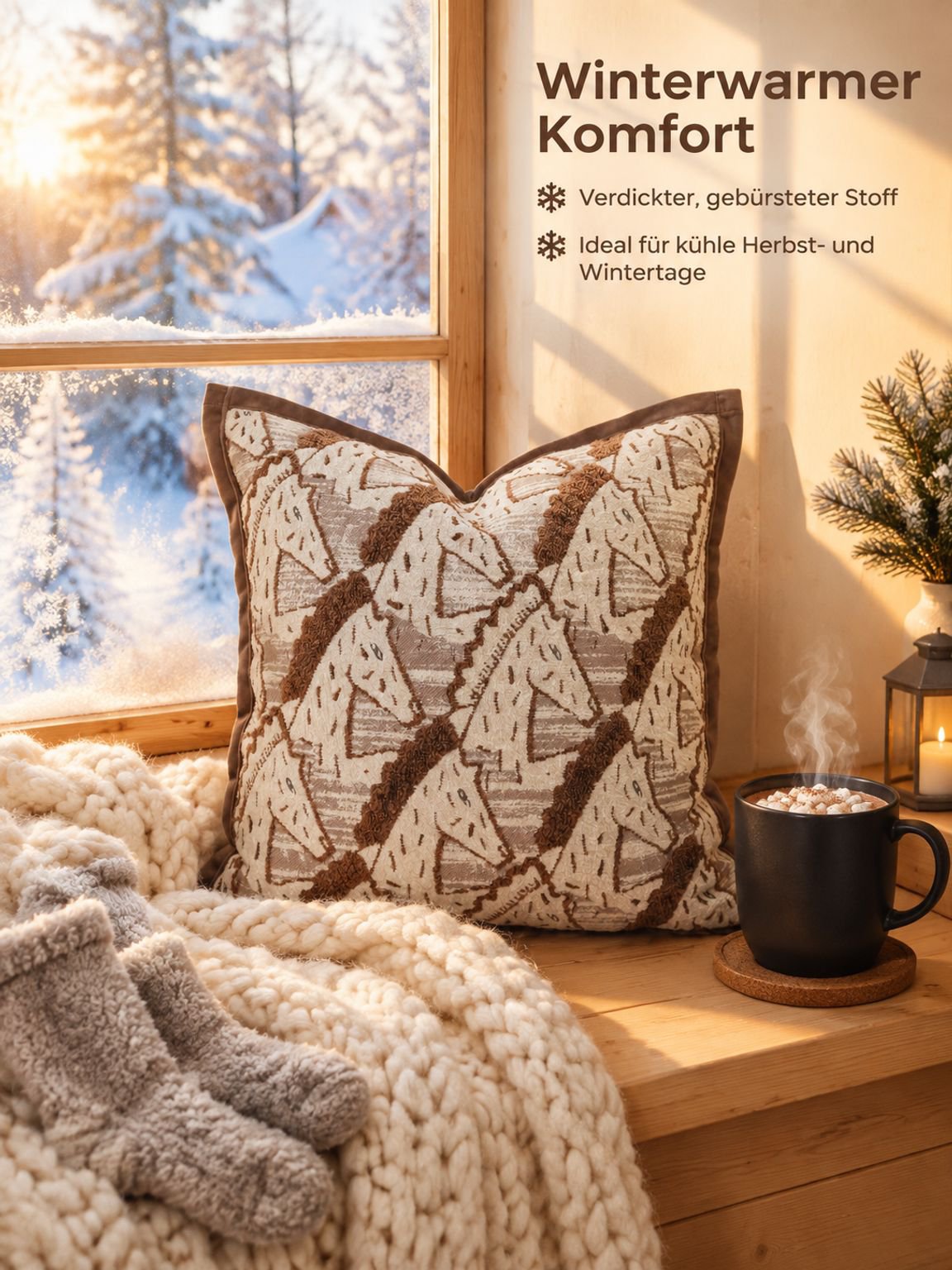 Jacquard Kissenhülle in Braun für Lendenkissen und Sofakissen