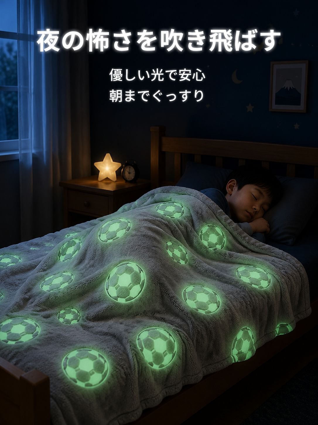 暗闇で光るサッカーブランケット