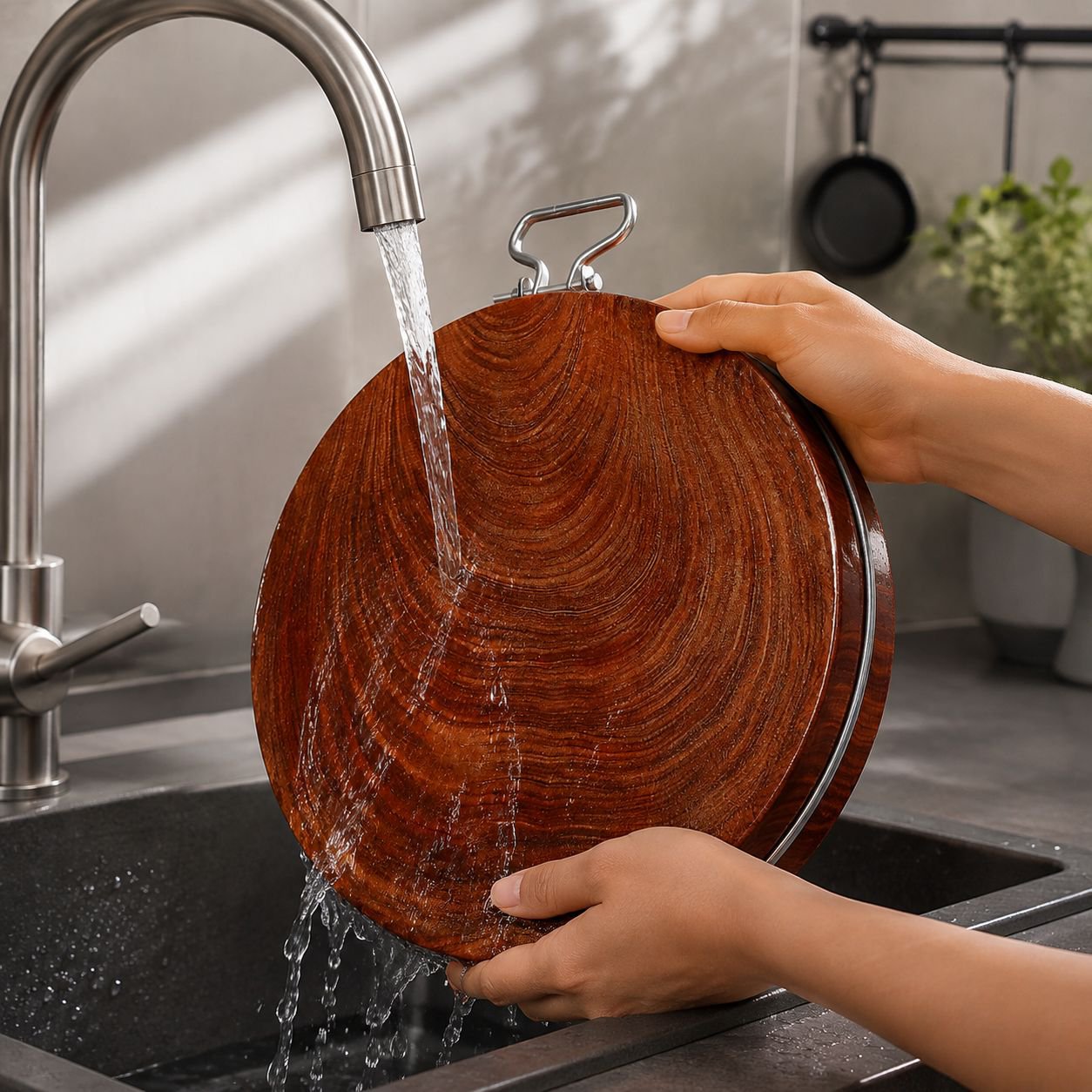 Sturdy thickened round chopping board with knife