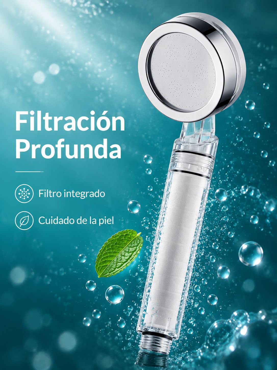Cabezal de ducha con filtro y aumento de presión, elimina cloro y bacterias, ideal para el hogar