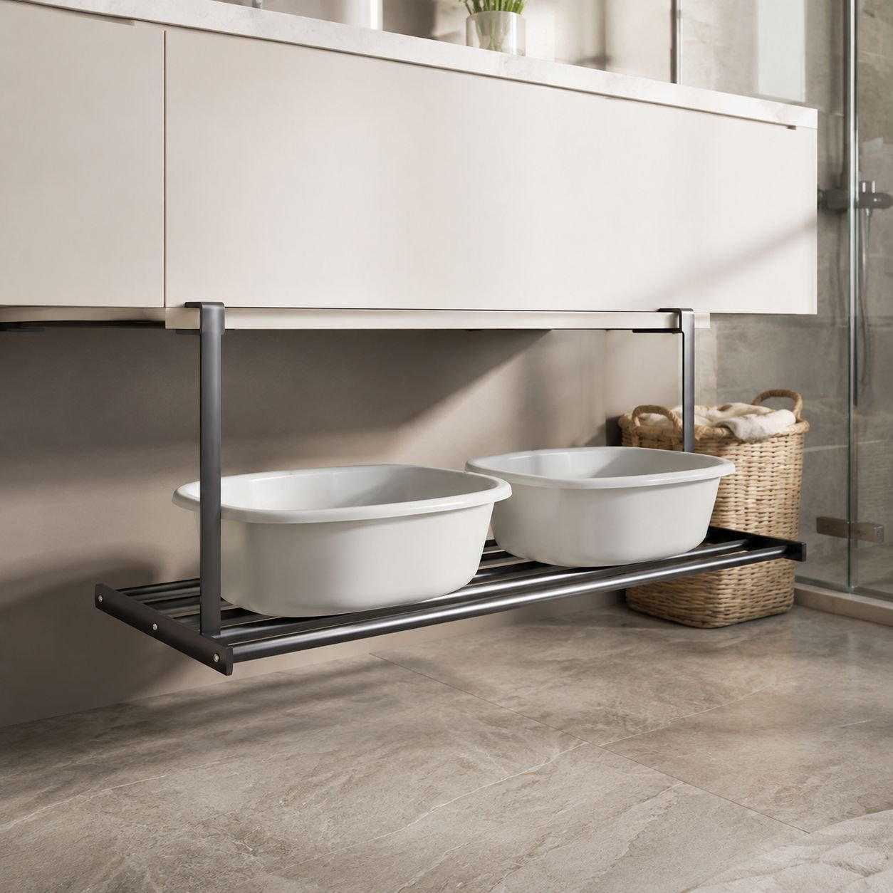 No-Drill Floating Bathroom Basin Organizer Shelf