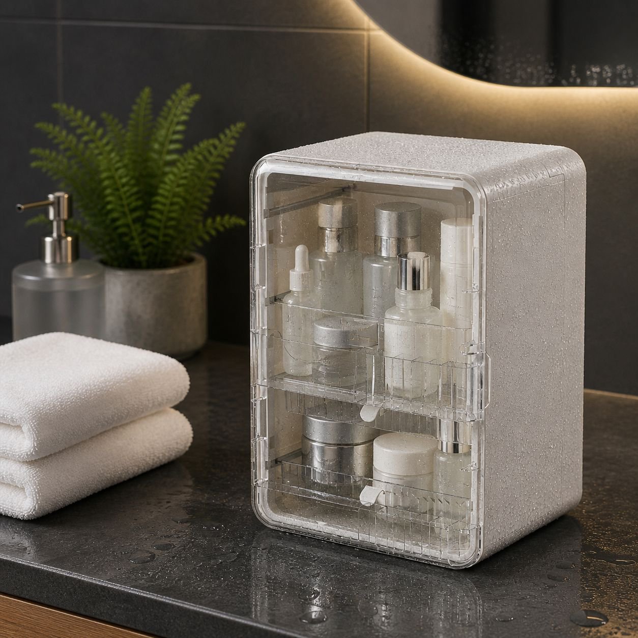 Luxury Foldable Makeup Organizer Large Capacity Dustproof Storage Box