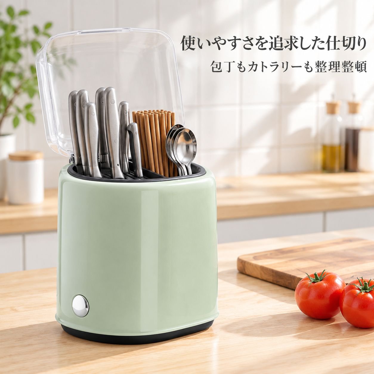包丁、箸、スプーン一体型水切りボックス付きキッチンカウンター用