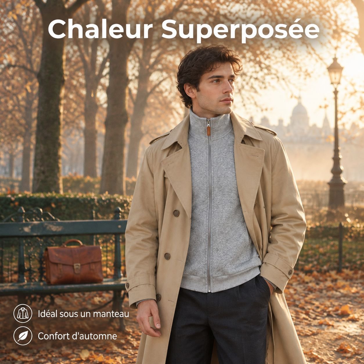Blouson décontracté à col montant doublé pour homme automne