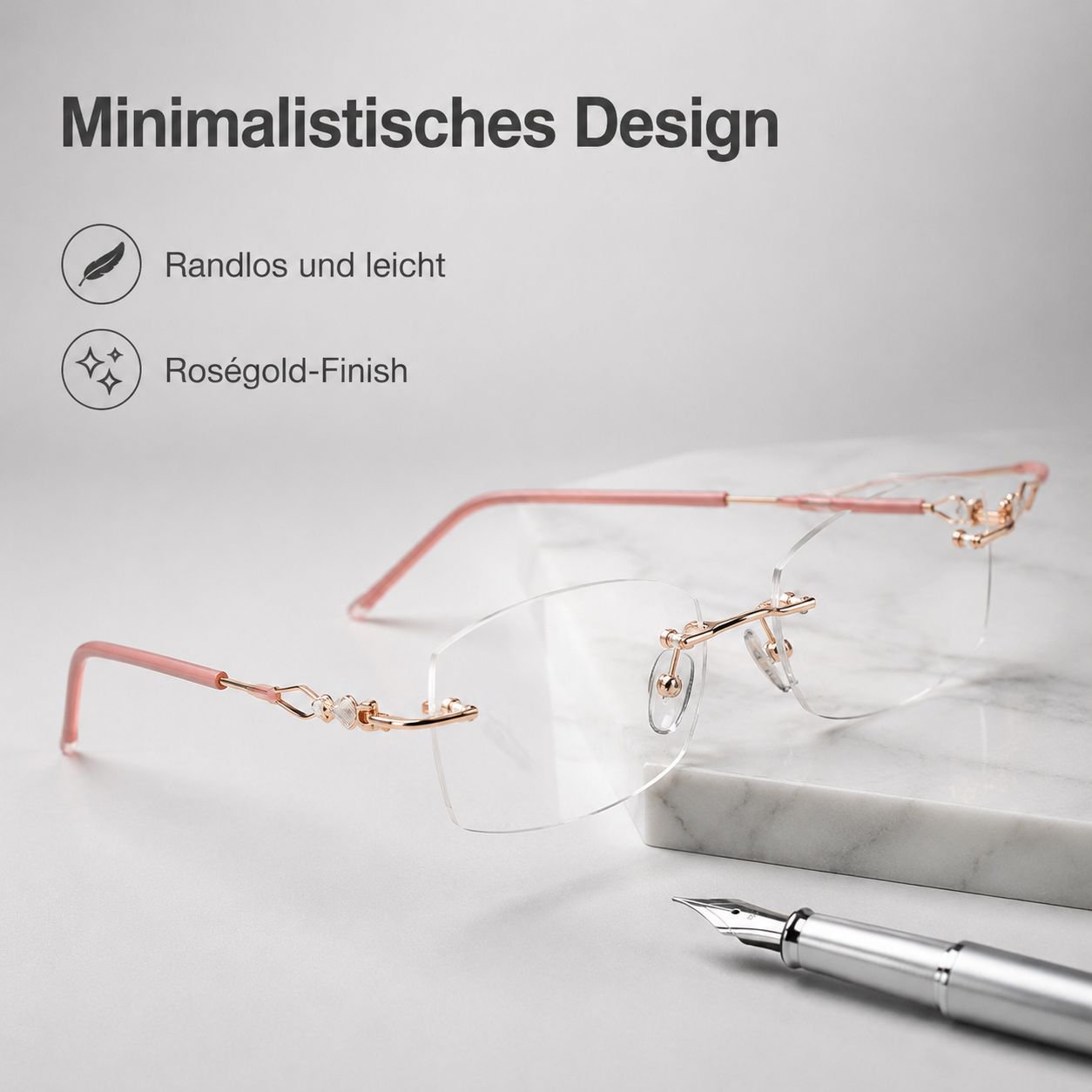 Rahmenlose Lesebrille mit Blaulichtfilter und intelligenter Zoomfunktion für Nah- und Fernsicht