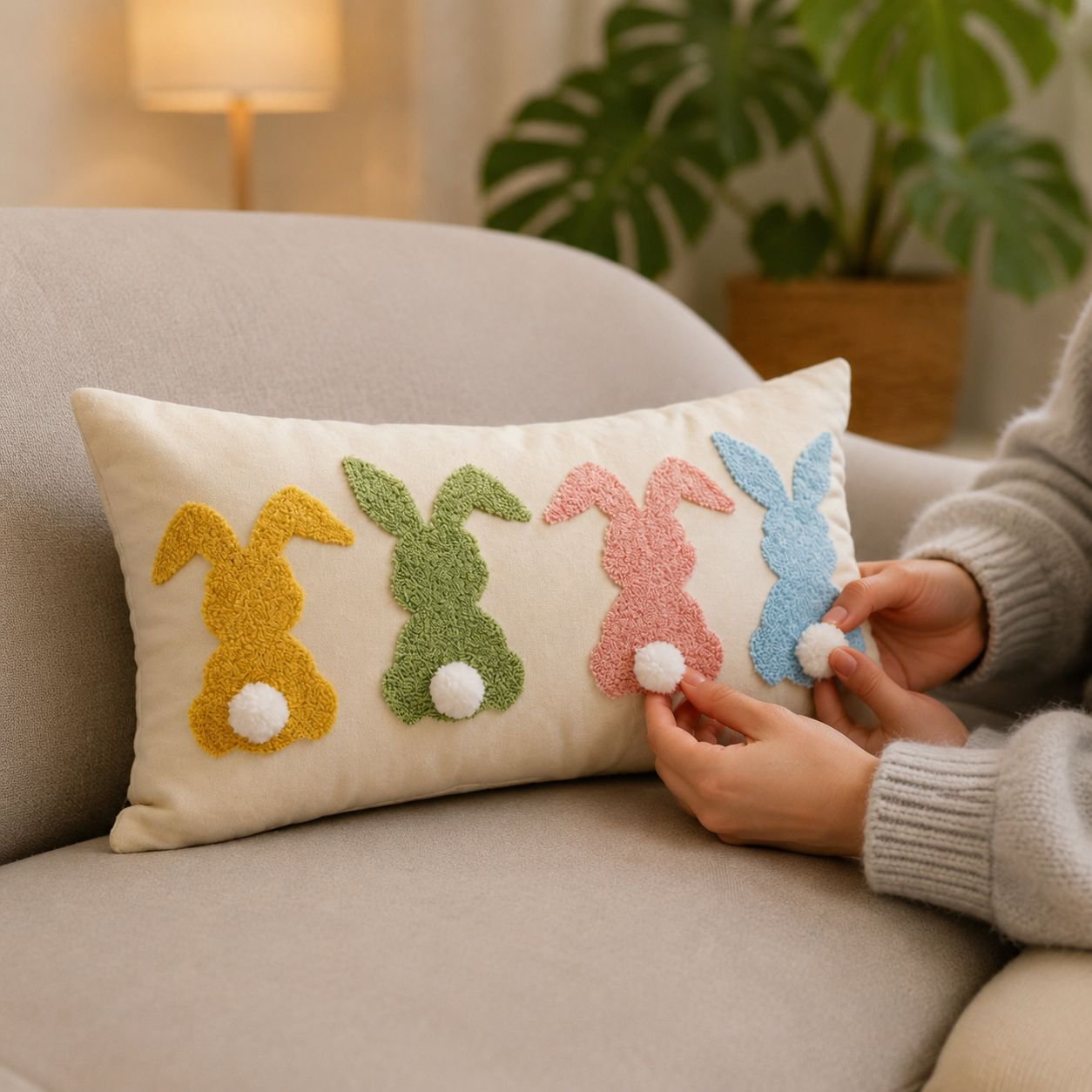 Easter Bunny Pillowcase Pillowcase Easter Home Decor Home Embroidery