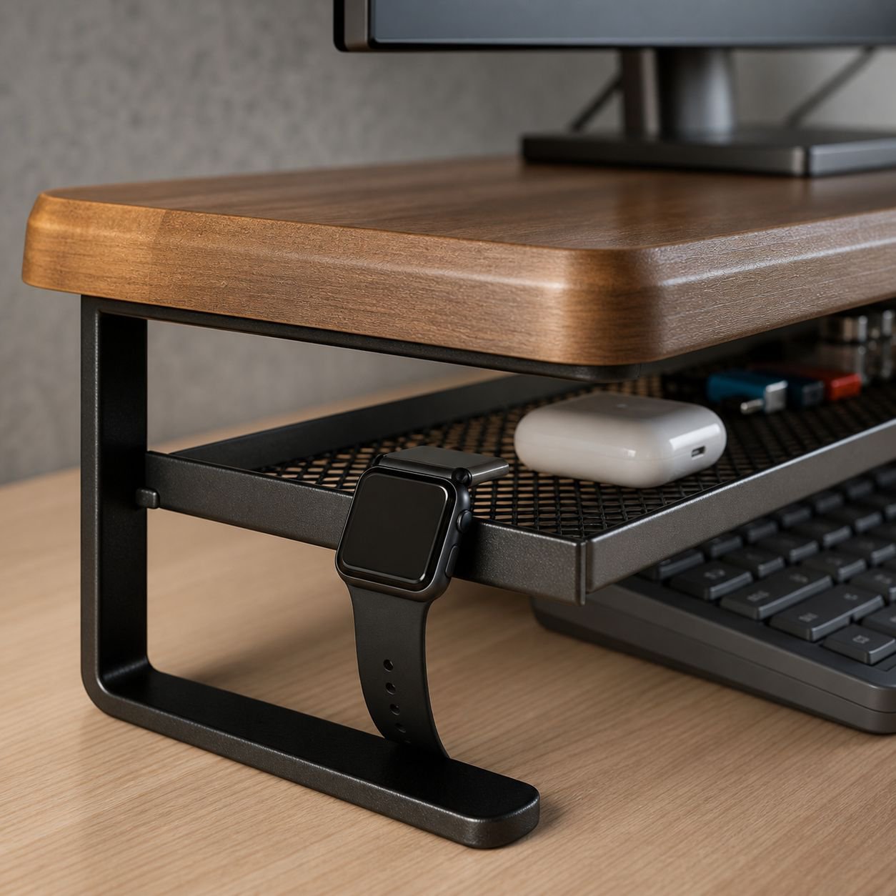 Adjustable Monitor Riser with Sliding Storage Drawer