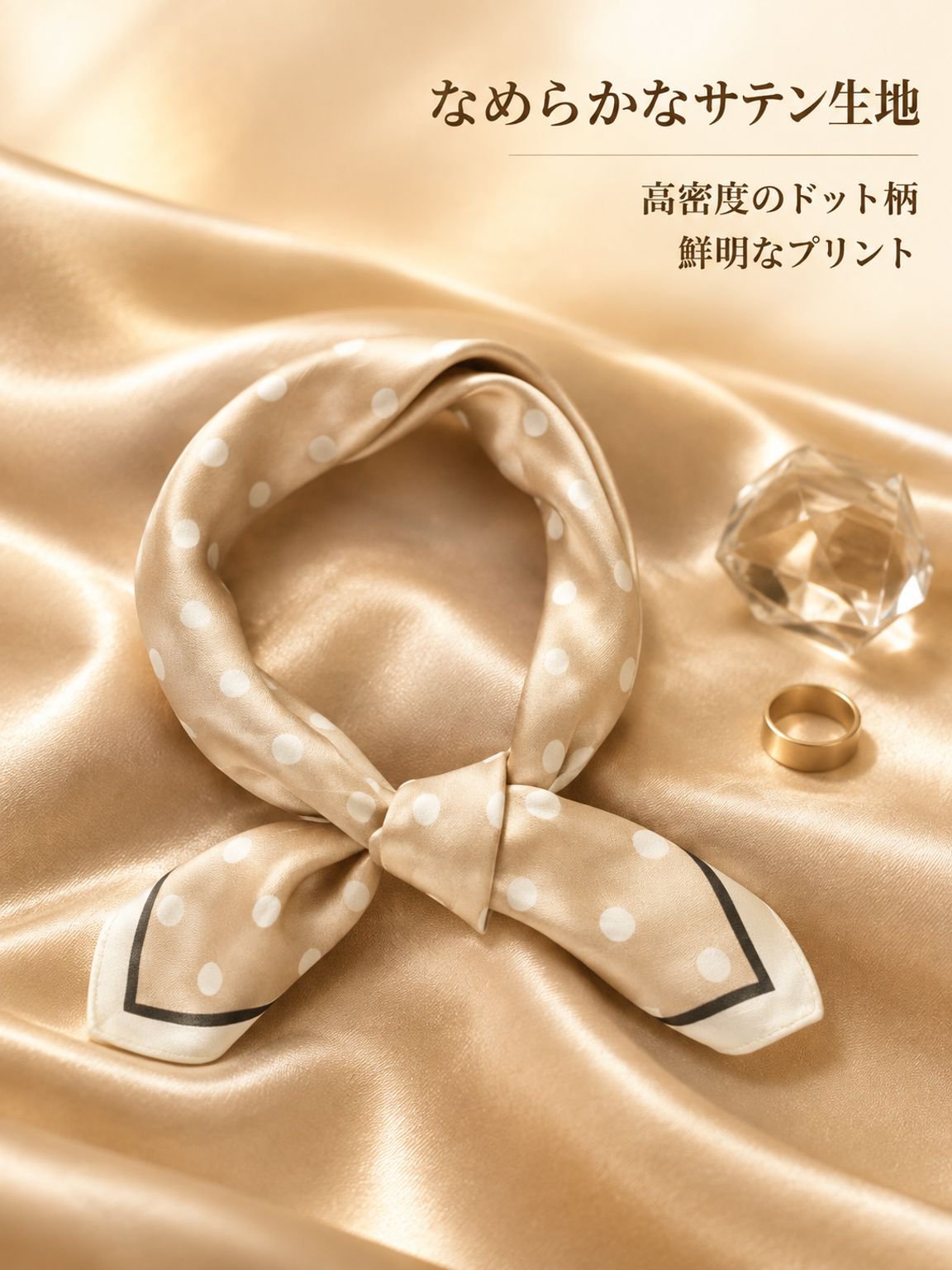 水玉模様のサテンスカーフ