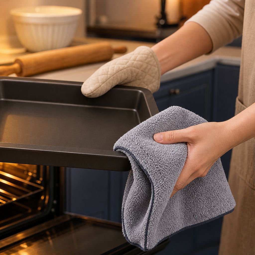 Closeup of soft bamboo charcoal fibers in dish towel