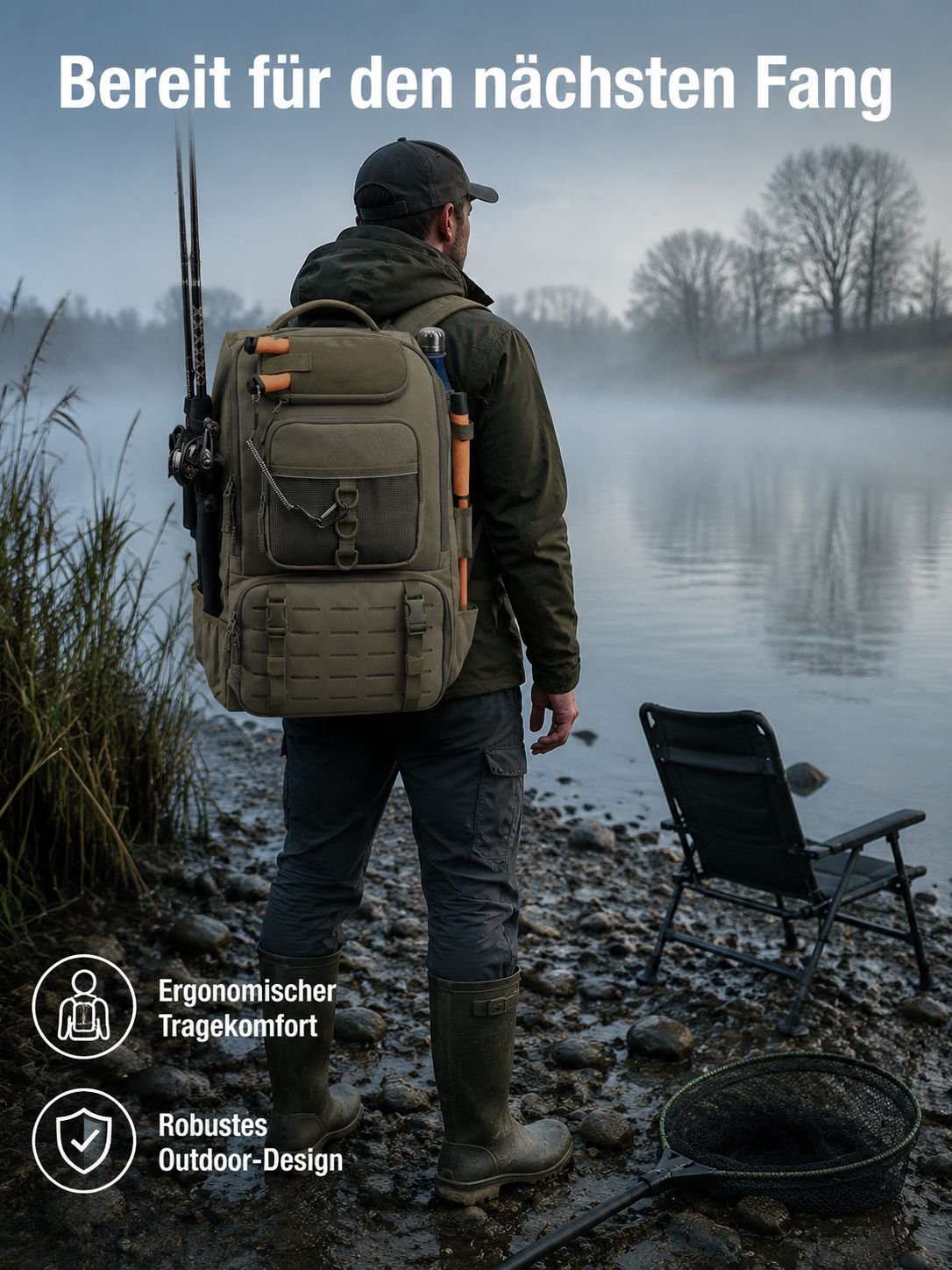 Neuer faltbarer multifunktionaler Outdoor-Angelrucksack mit großer Kapazität