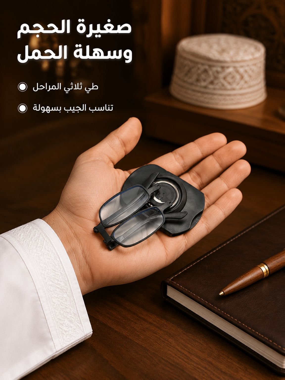 【راحة يديك】نظارة قراءة قابلة للطي | حافظة تتحول لحامل جوال | عدسات عالية الدقة لحماية العين