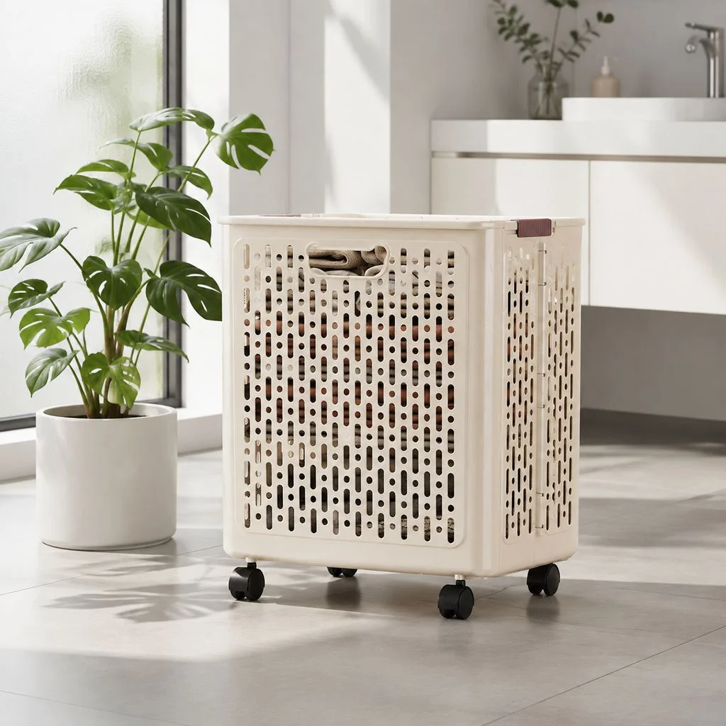 Cesto de ropa plegable con ruedas