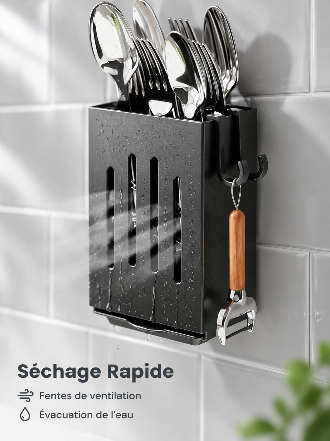 Rangement mural pour couteaux et accessoires de cuisine