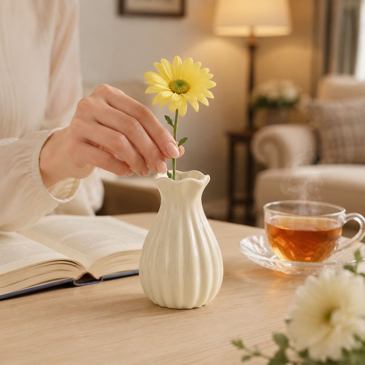 Mini Ceramic Vase with Artificial Flowers for Home Decoration