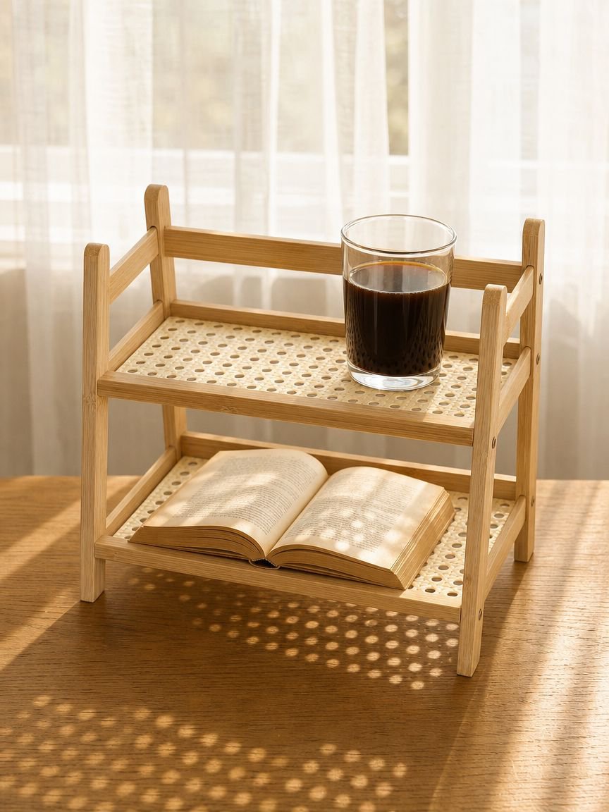Cream-colored multi-level shelf for kitchen countertops
