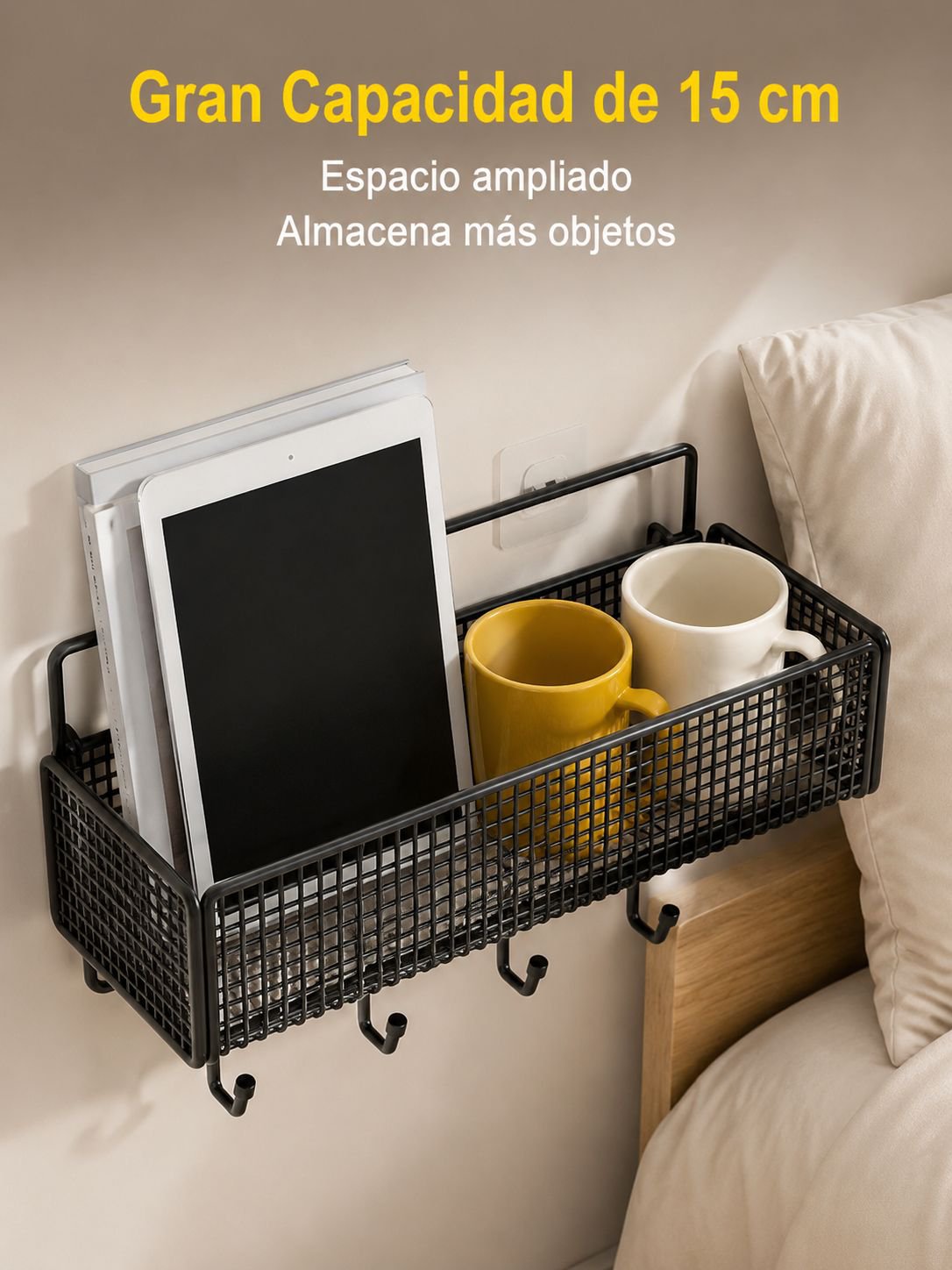Organizador multifuncional para cabecera de cama, diseño práctico y moderno