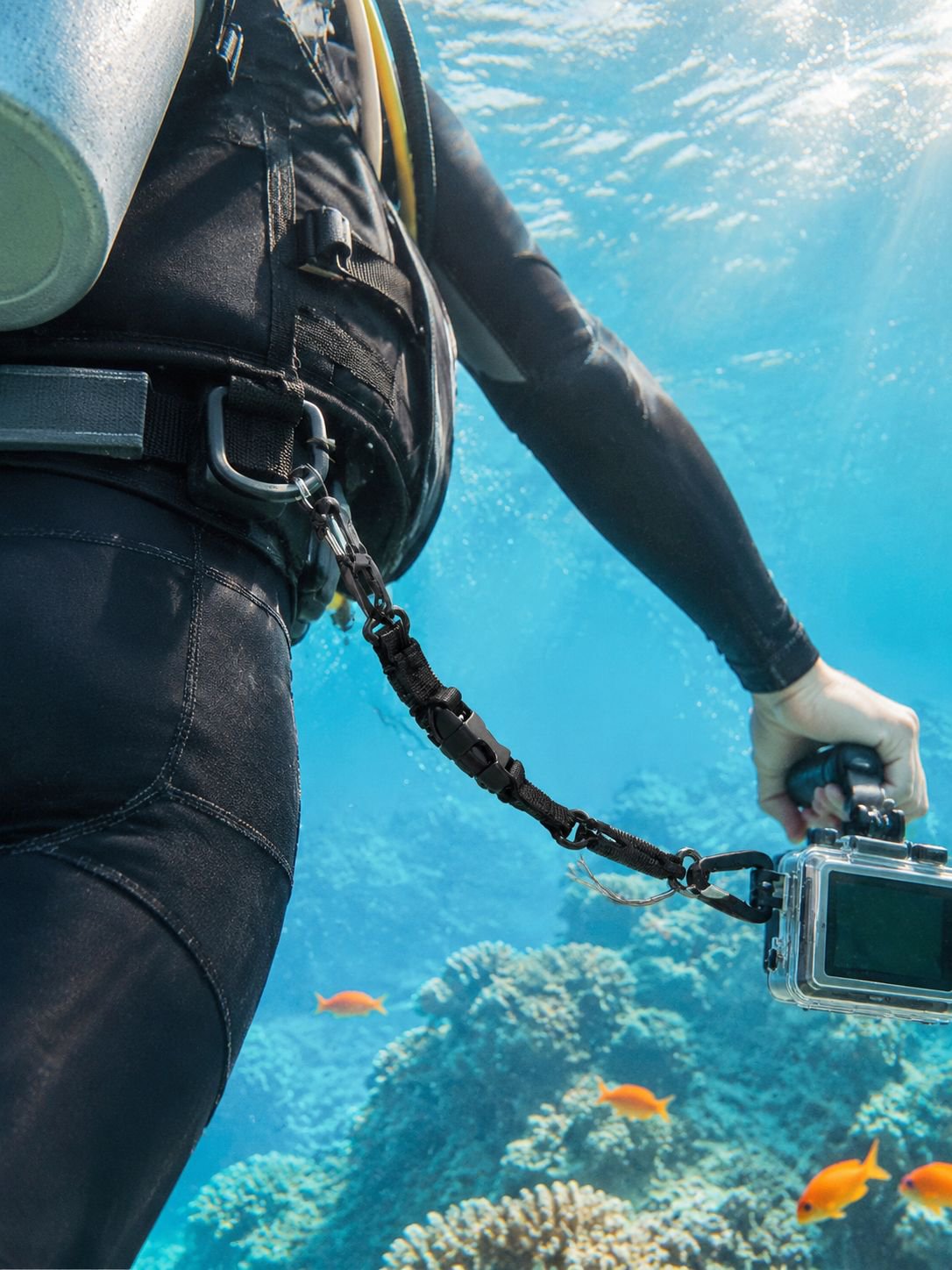 Diving camera lost hand rope TPU spring steel wire anti-lost rope both ends quick release buckle BCD