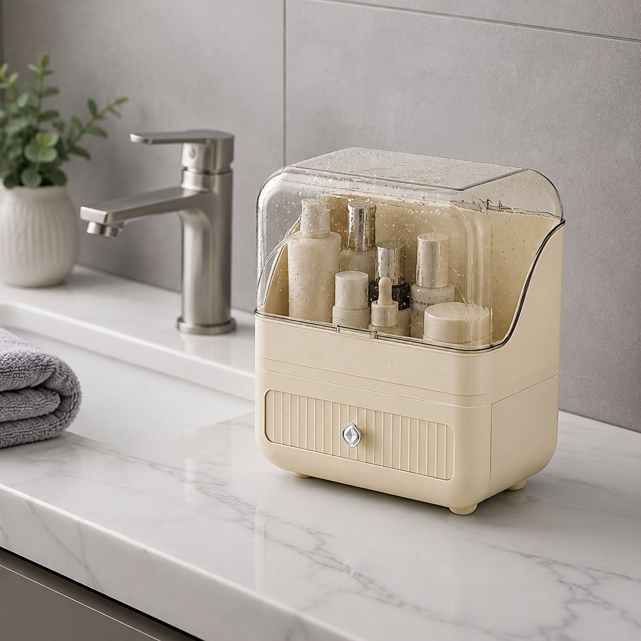 Kosmetik-Organizer im Creme-Stil, großes Fassungsvermögen, staubdicht