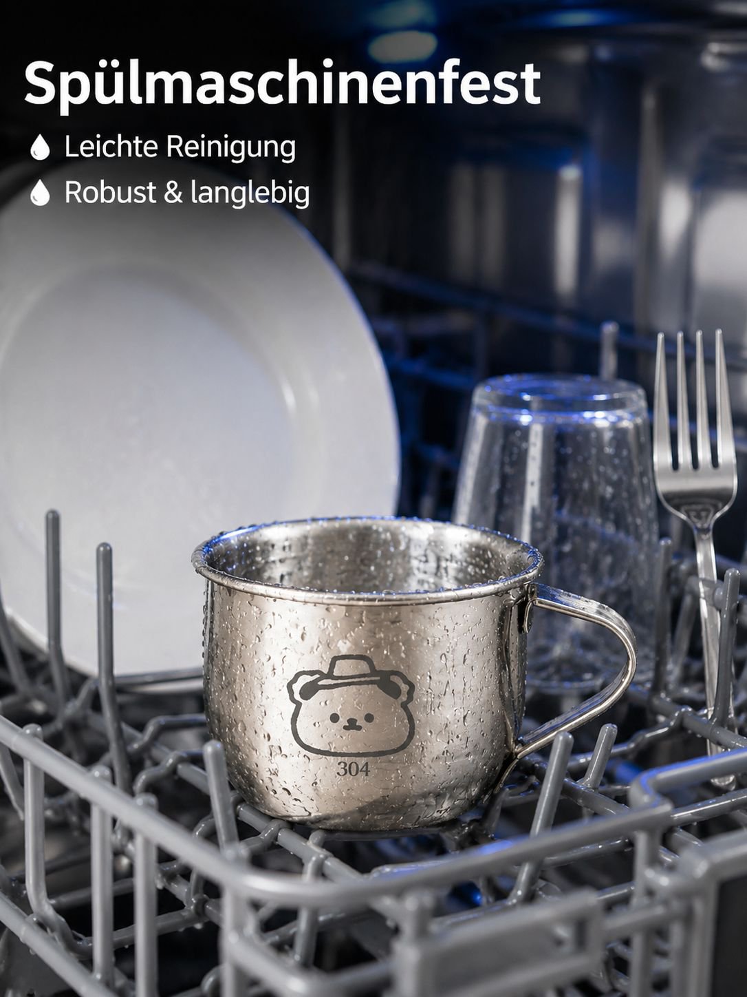 Babybecher aus Edelstahl mit Griff, lebensmittelecht, rutschfest für Kleinkinder