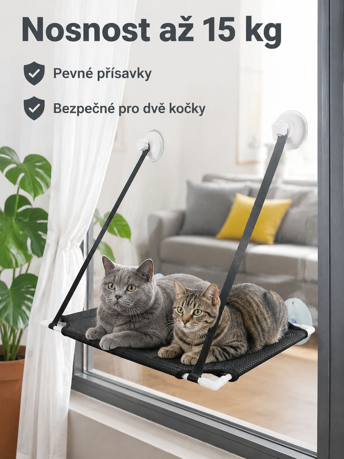 Závěsná houpací síť na kočky na balkóně