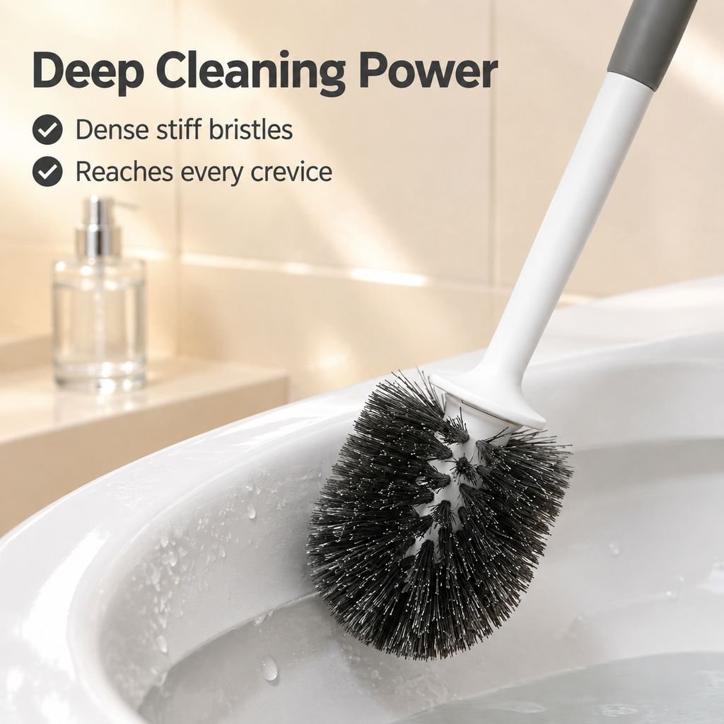 2026 Upgraded Toilet Brush and Holder Set Thickened Base Round Head Cleaning Brush