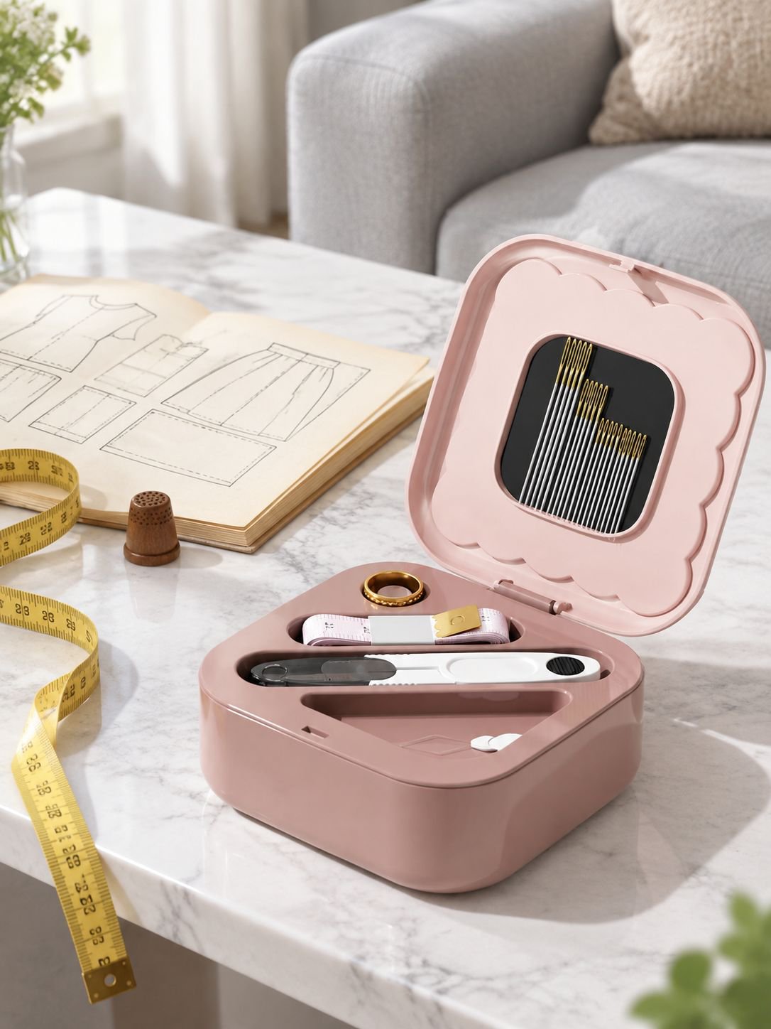Kit de costura con caja organizadora magnética