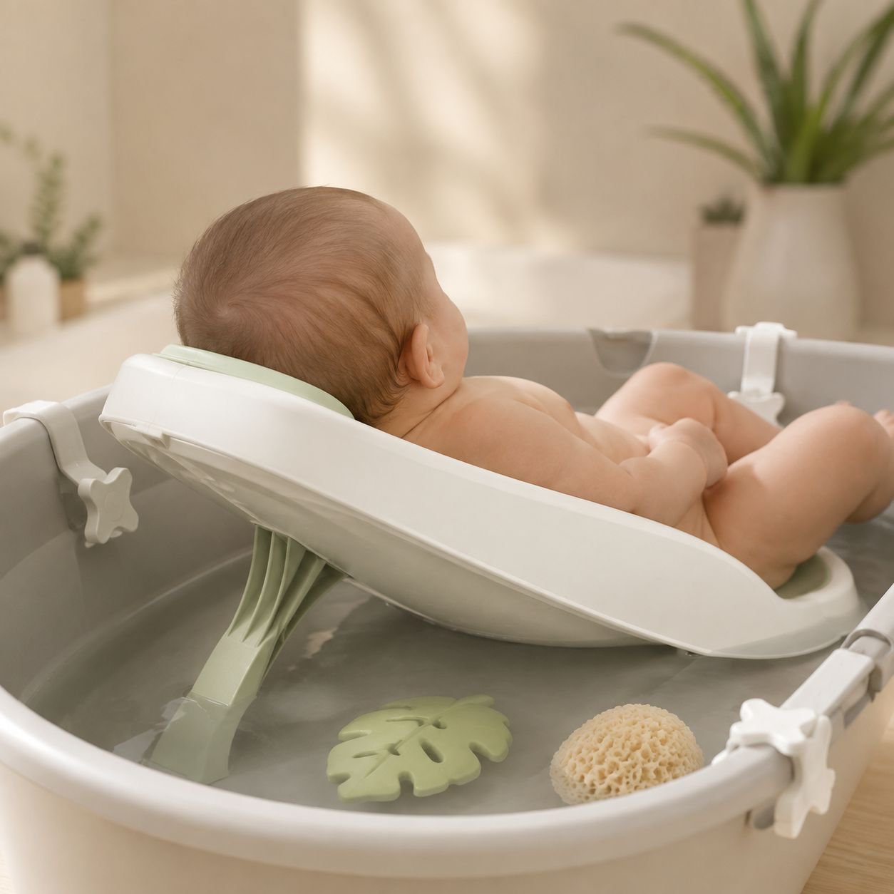 Soporte seguro para baño de bebé en casa