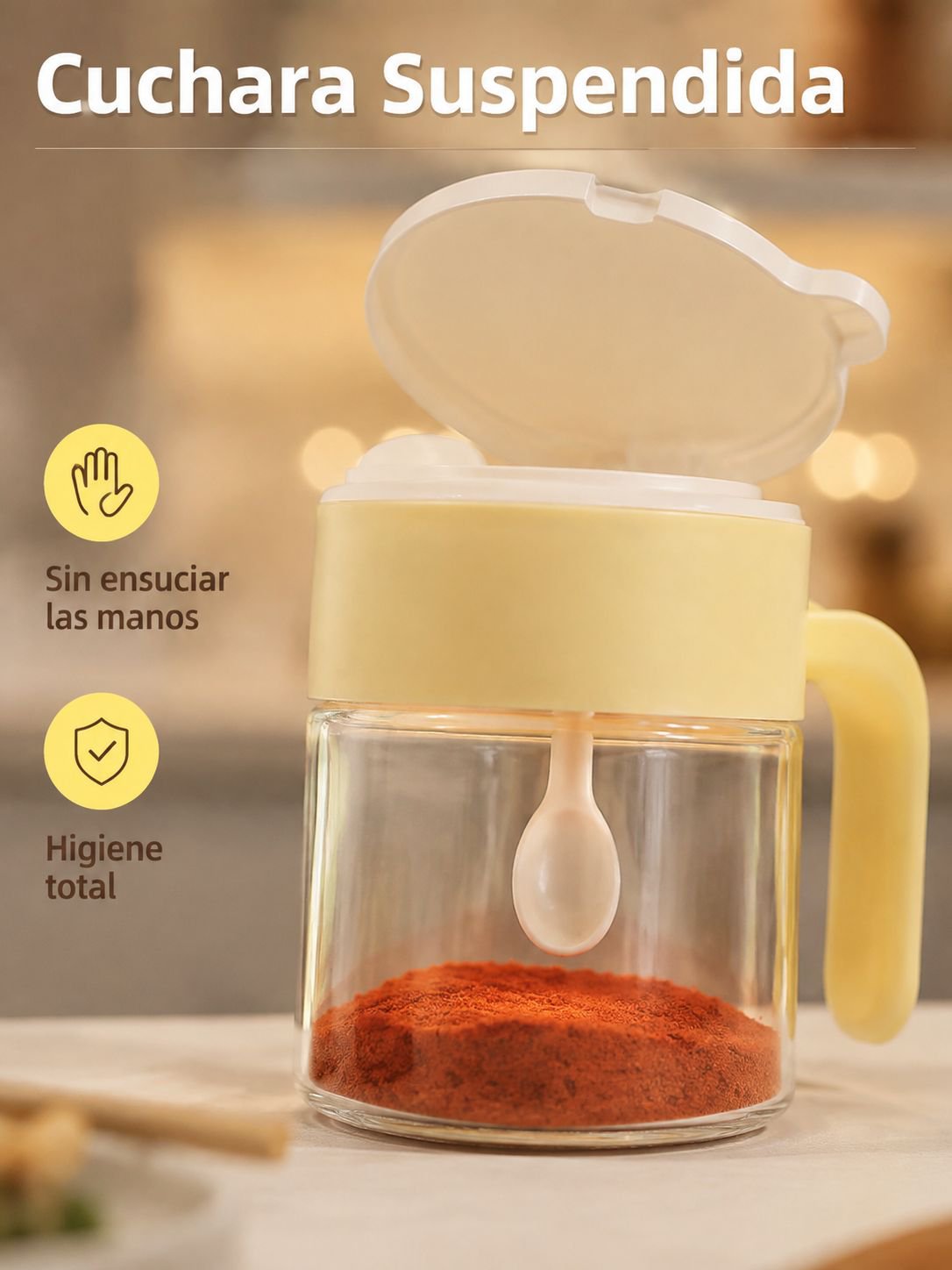 Botella de vidrio para condimentos con cuchara