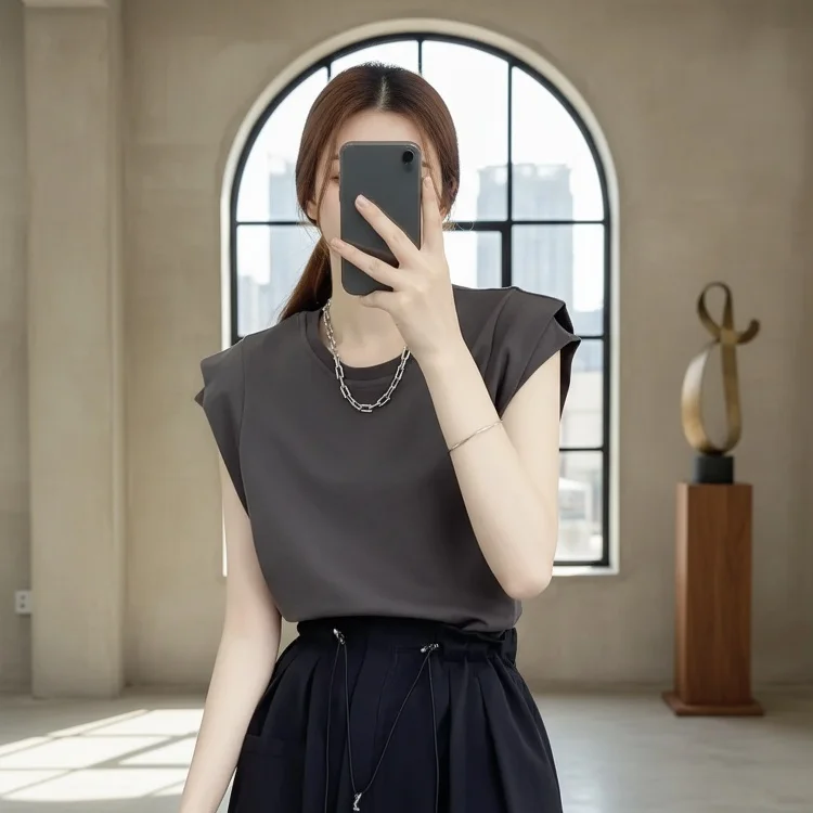 이중 통기 여성 반팔 티셔츠