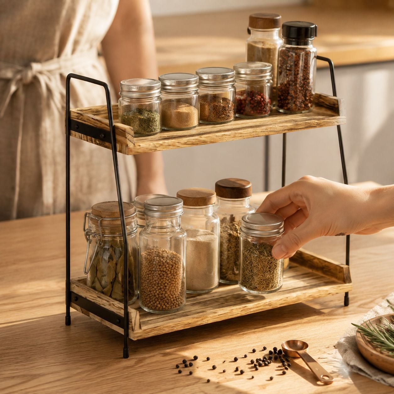Double-Layer Storage Rack for Kitchen and Bathroom, Spice and Towel Organizer
