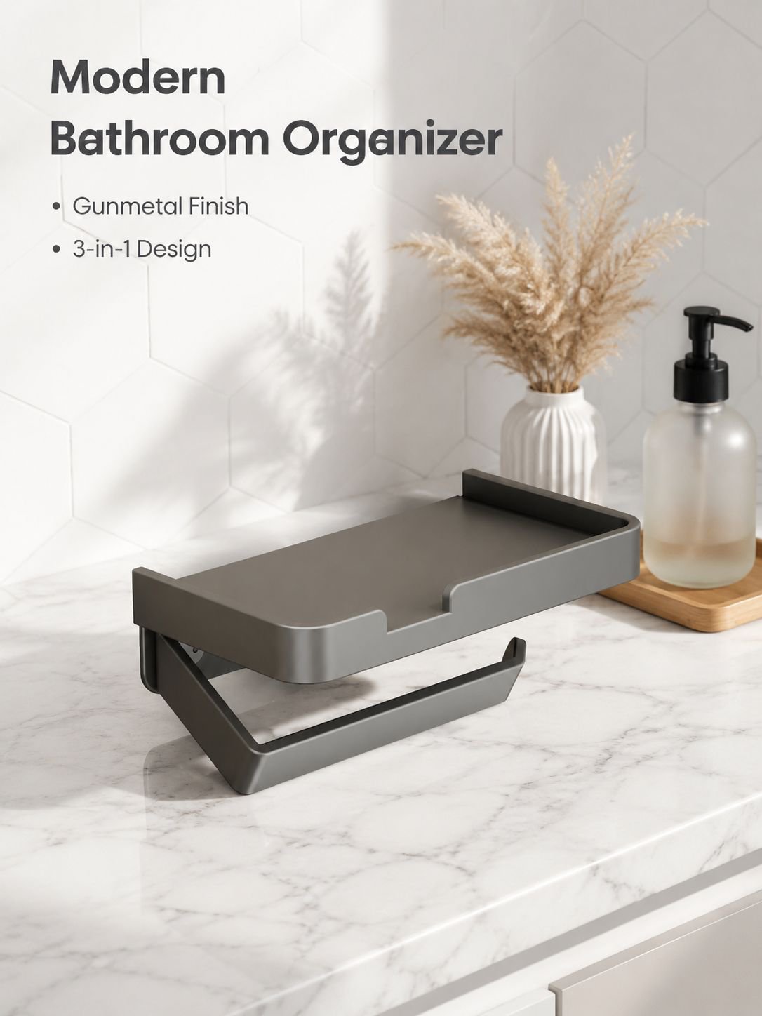 Bathroom tissue box, no-drill bathroom shelf, phone holder, toilet paper holder
