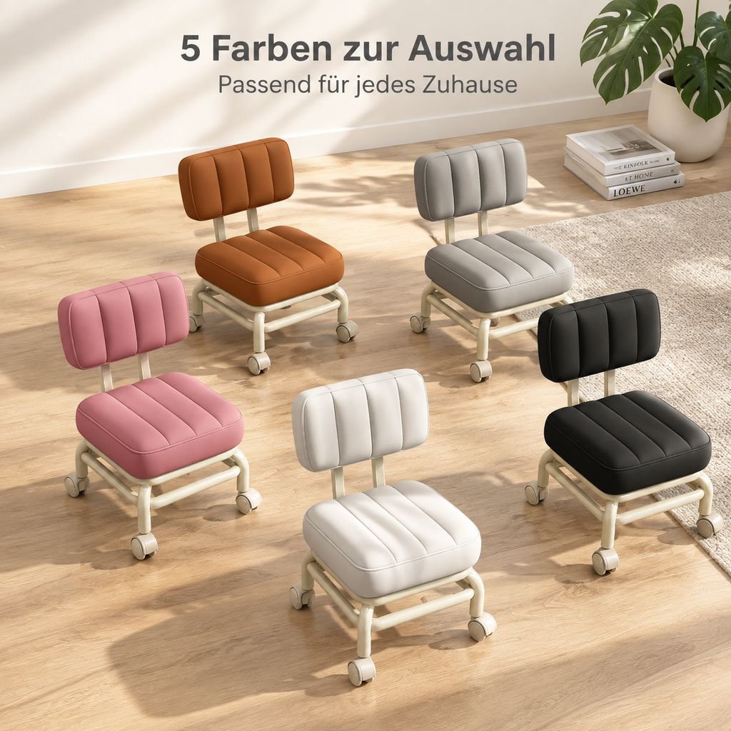 Multifunktionaler weicher Hocker mit Rückenlehne und Rollen für Zuhause