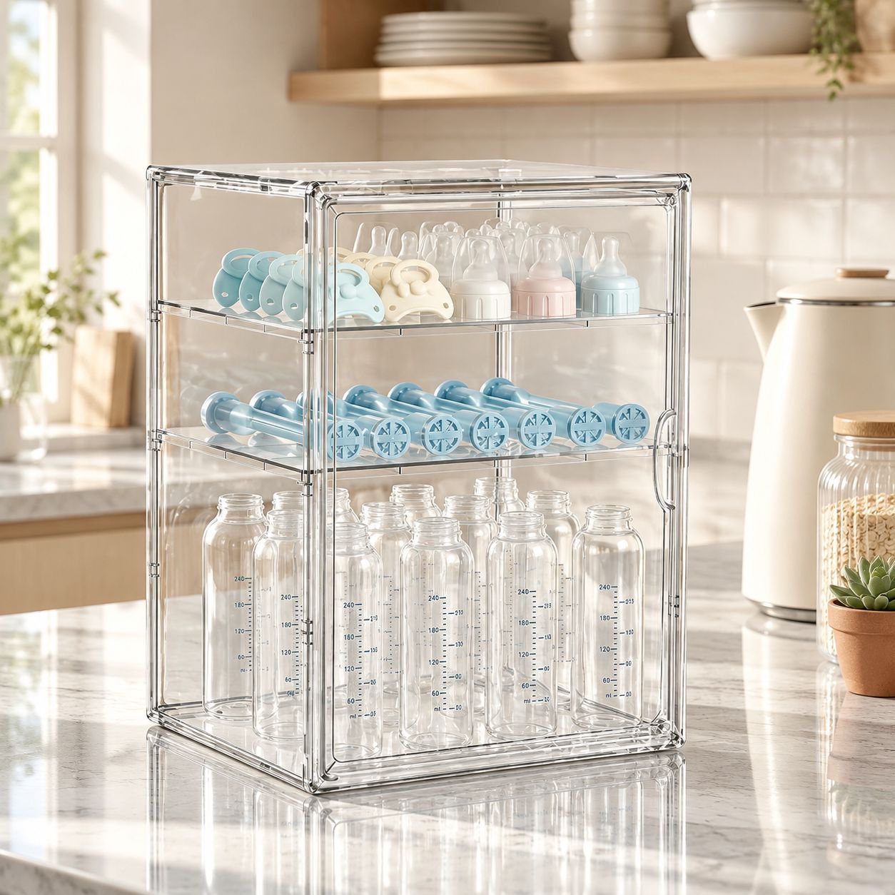 Boîte de rangement pour biberons, armoire de rangement anti-poussière pour accessoires de bébé, port