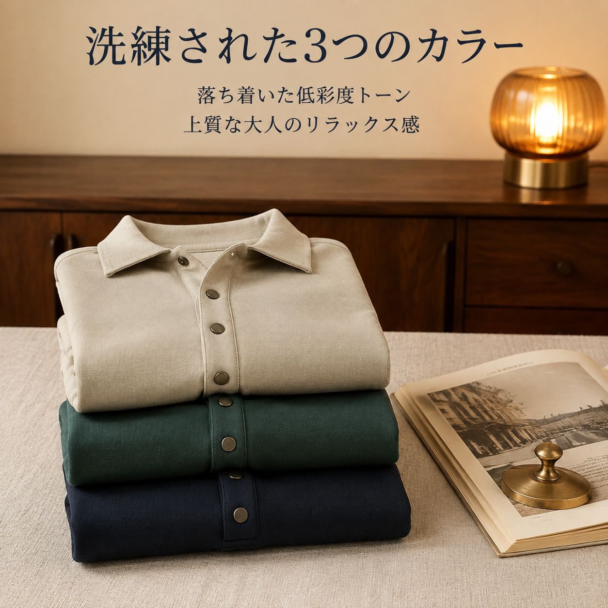 メンズ秋ルーズフィットオールドマネースタイルポロネック長袖インナー