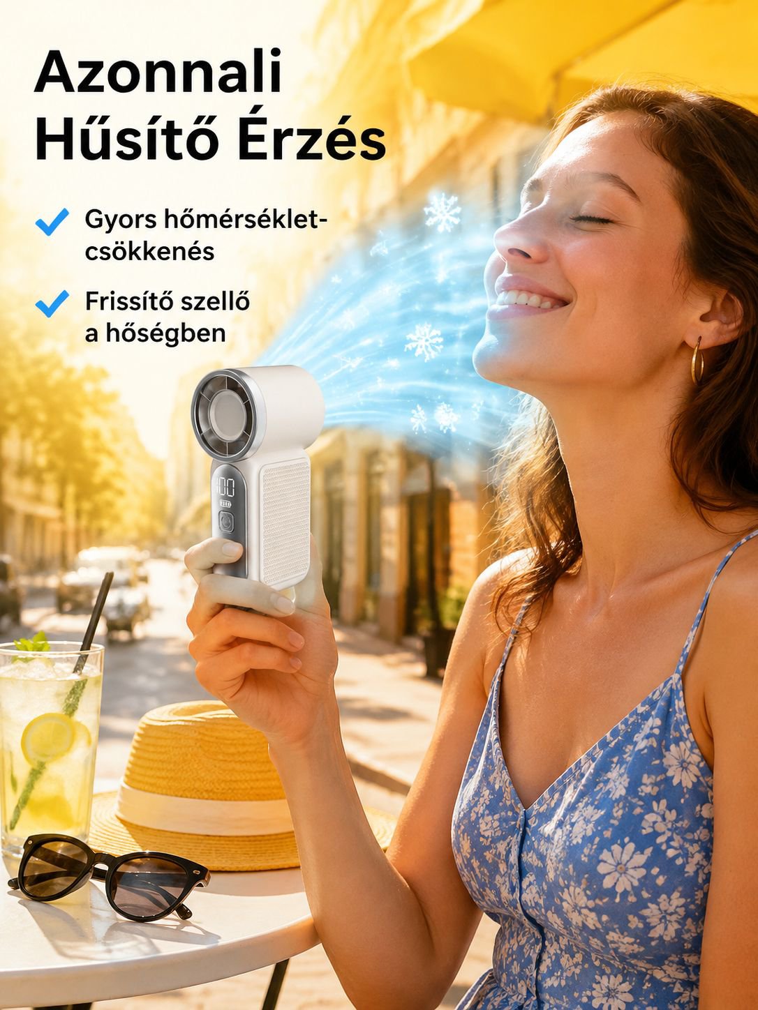 Hordozható kézi USB-s ventilátor kültéri használatra