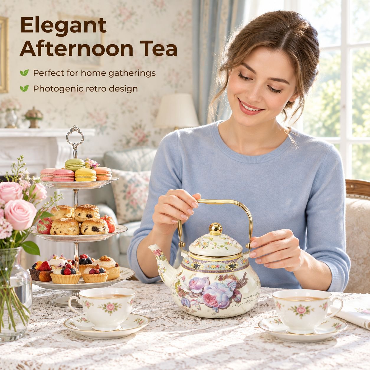 Vintage-style thick-walled enamel-look ceramic teapot