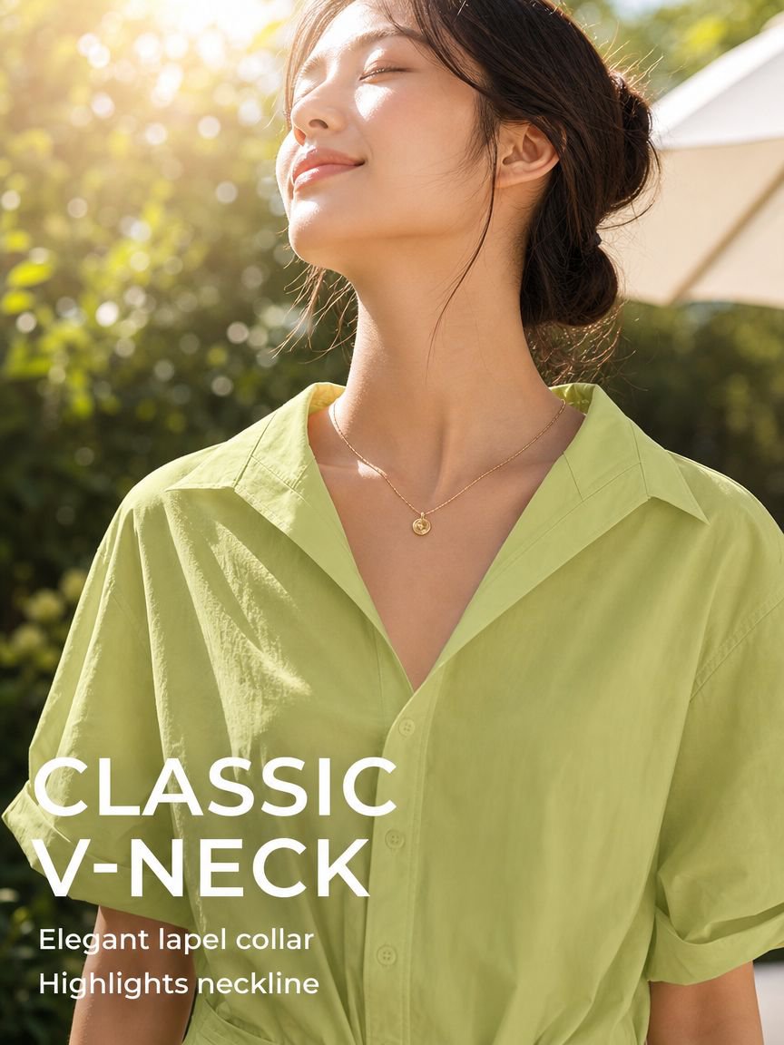 Summer Dopamine Style Green Short-Sleeved Shirt for Women, Sweet and Youthful Design