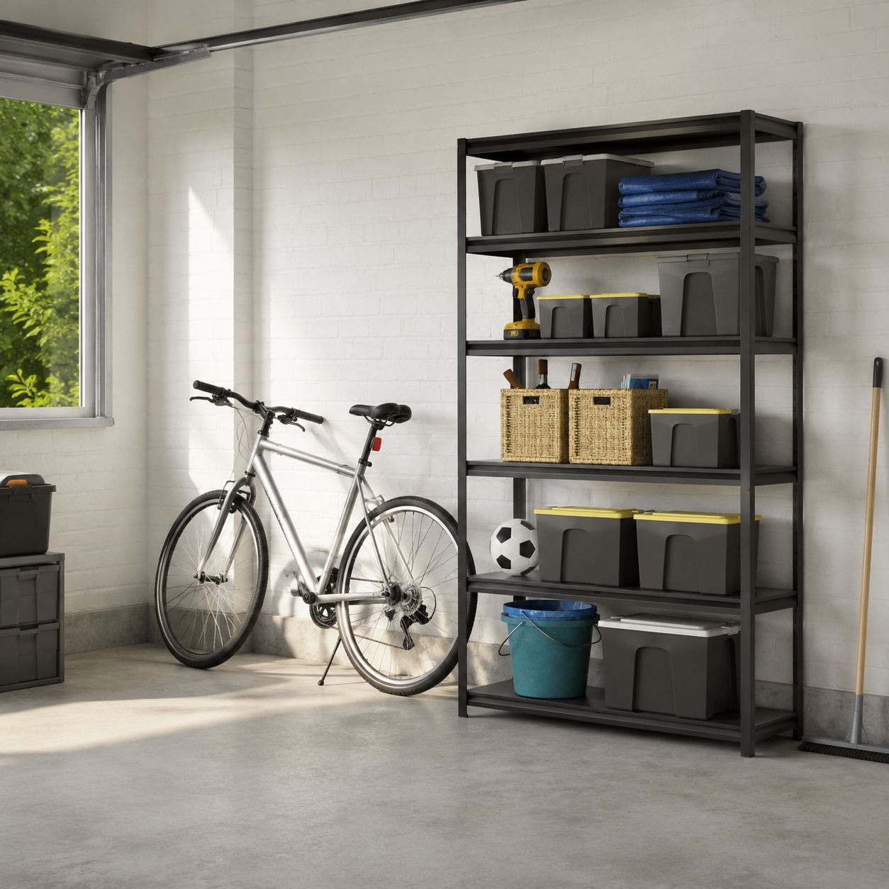 5-tier heavy duty steel storage rack with MDF shelves