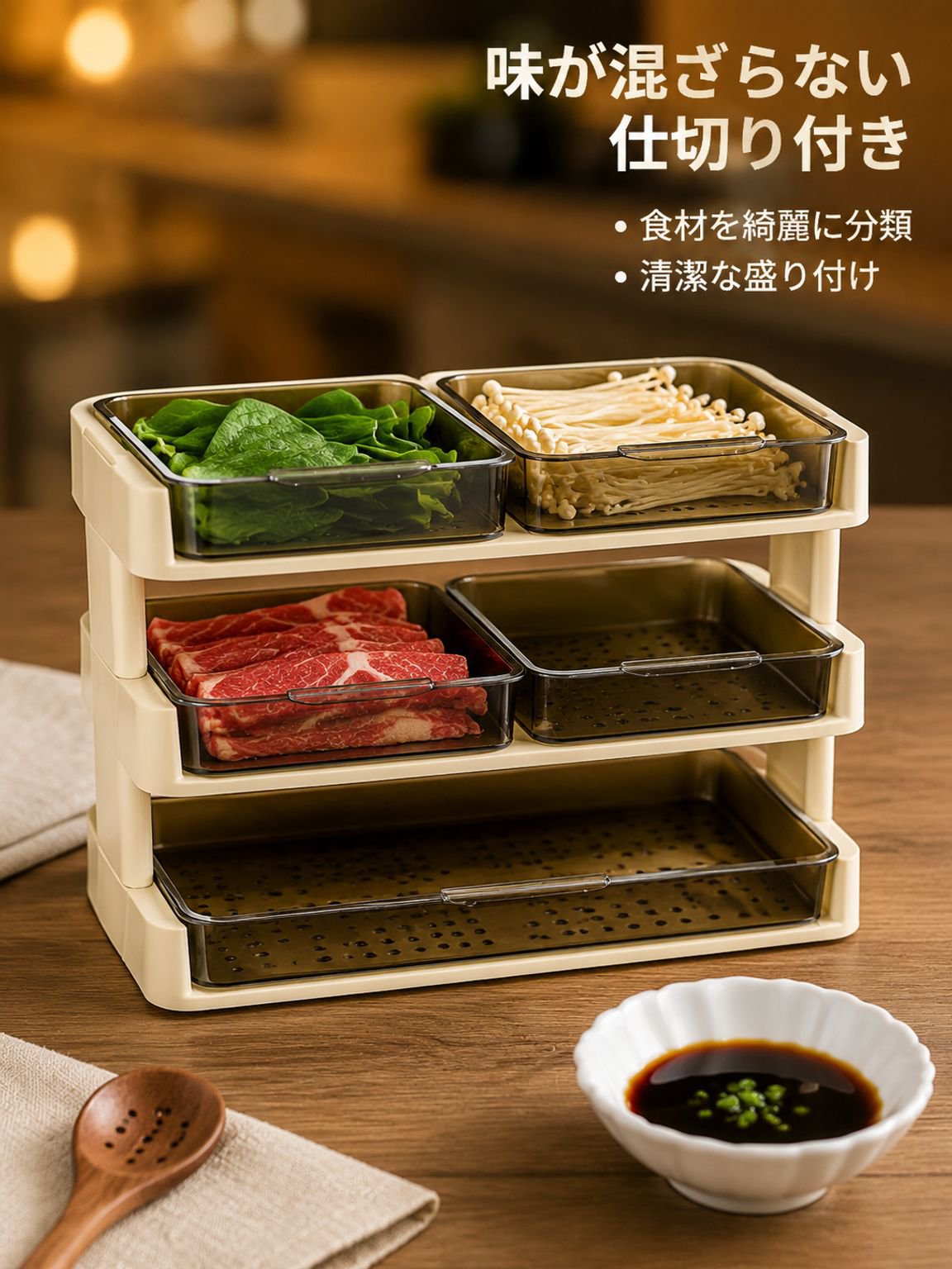 鍋料理用多段式野菜調理トレイ